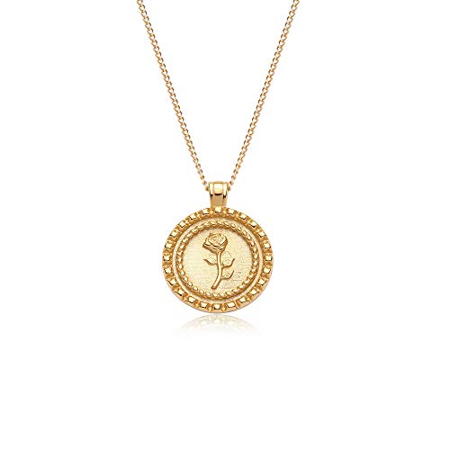 VACRONA Coin Necklace for Women 18k Gold Plated Vintage Coin Round Pendant Necklace Gold Rose Design Necklace Circle Disk Medal Textured Medallion Protection Dainty Jewelry Gift for Her