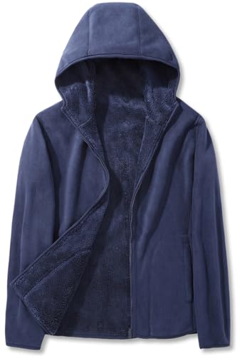 Image of Cromoncent Men's Full Zip Reversible Polar Fleece Hoodie Jacket Fall Winter Outwear, Dark Blue, Large