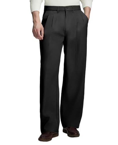 Susclude Mens Casual Dress Pants Old Money Pleated Baggy Wide Leg Slacks Vintage Stylish Relaxed Fit Work Trousers