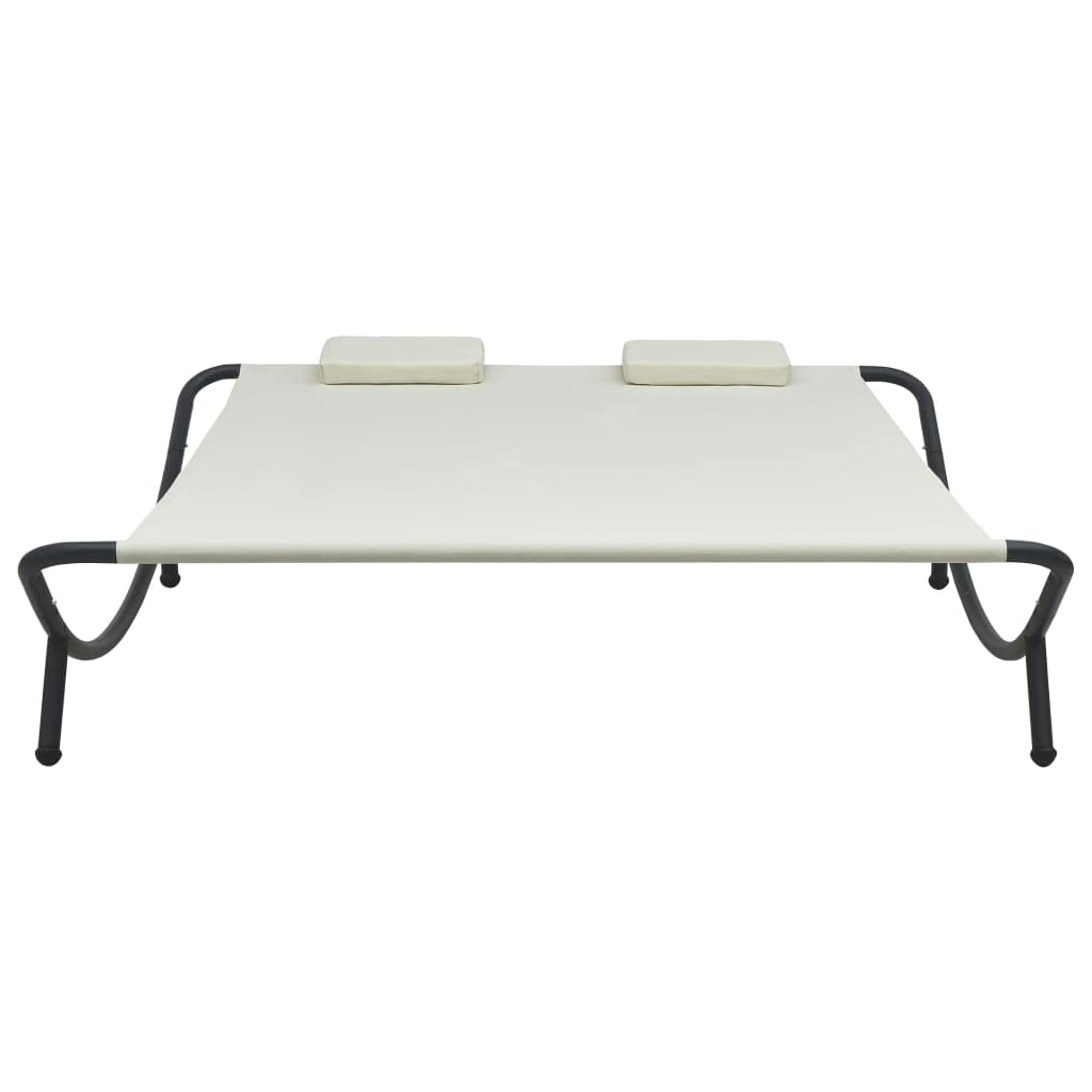 vidaXL Tumbona Doble de Exterior Patio Carpa Exterior Sofá Silla Aire Libre Decoración Toldo Chaise Longue Playa Balcón de Tela Crema