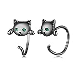 Black Plated Hoops Earrings 925 Sterling Silver Small Half Hoop Cat Huggie Earrings Cute Tiny Hoop E