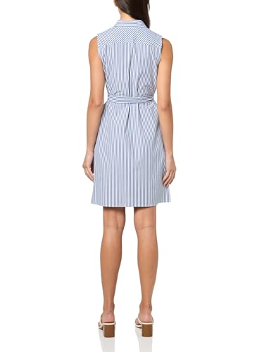 Image of Tommy Hilfiger Women's Sleeveless Collared Button Front Tie Waist Mini Shirt Dress