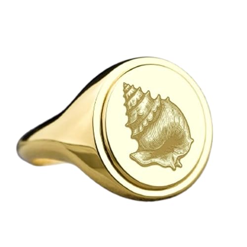 Bague coquillage en argent 925, le cadeau idéal avec chevalière ovale plaquée or unique