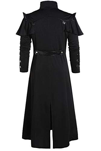 Wolancy Men's Steampunk Trench Coat Victorian Slim Suit Collar Solid Double Breasted Zipper Coat3