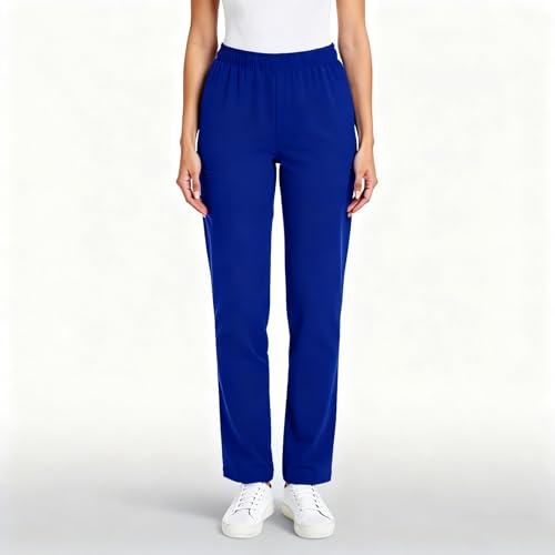 Image of Scrub Pants for Women Drawstring Waist with Straight Leg High Waisted Solid Color Soft Breathable Pants with Pockets