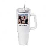 Getagift Personalised 40oz Travel Tumbler with Handle & Straw | Custom Name/Text with Your Own Photo | Stainless Steel Large Cup | Travel Water Bottle | Car Coffee Mug. (White)