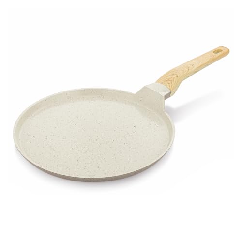 Image of Amazon Basics Ceramic Dosa Tawa 28cm | Nonstick Coating | BPA-Free & PFOA-Free | Induction & Gas Compatible | Even Heat Distribution | Soft-Touch Handle| Ivory