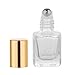 AKOAK 2 Pcs 5 ML Essential Oil Roller Bottle, Square Clear Glass Empty Bottle,Stainless Steel Roller Bead (Gold + Silver Cap)