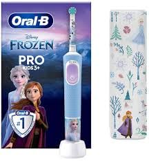 Oral-B Pro Kids Cepillo de dientes eléctrico para niños con personajes de Frozen, estuche de viaje, creado con tecnología Braun, para niños mayores de 3 años