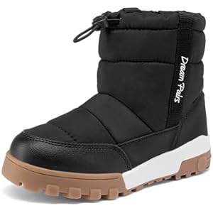 DREAM PAIRS Boys Girls Winter Snow Boots Slip Resistant Outdoor Cold Weather Boots with Faux Fur Lining 12 Little Kid Black