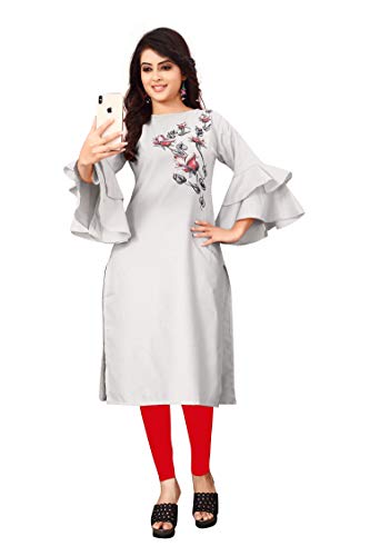 Image of OM SAI LATEST CREATION Slub-Rayon 3 /4 Sleeve Printed A-Line Kurti for Women