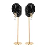 Ear Shaped Piercing Stud Holder Earring Display Stand, Copper Round Base Silicone Body Mannequin Model Organizer, Navel Rack for Girl Women Shows Jewelry Birthday Wedding Decor (Left&Right, Black)