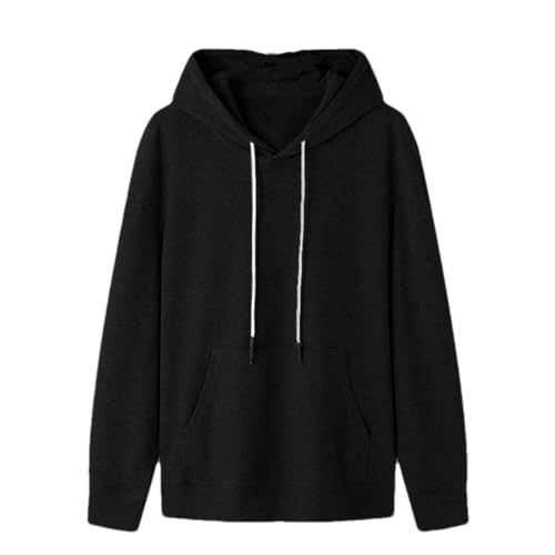 Men's Solid Hooded Long Sleeve Drawstring Loose Casual Knitted Sweatshirt Streetwear Fall Pullover