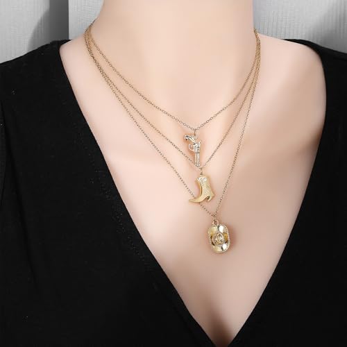 HANRESHE Cowboy Hat Boot Pendant Necklace for Women Dainty Western Cowgirl Hat Boot Charms Chain Necklace Cowboy Accessories Jewelry Gift2