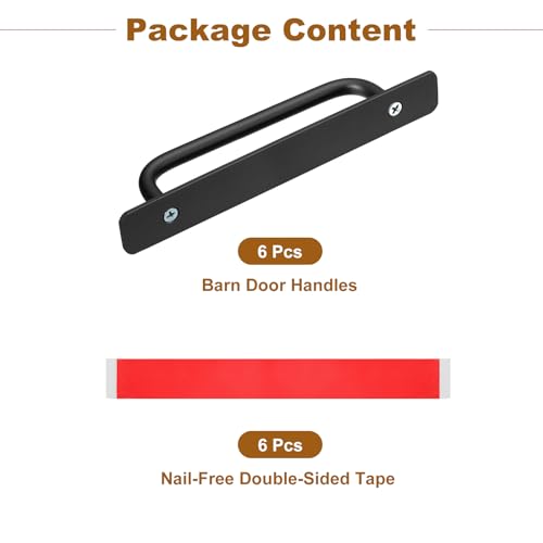Image of uxcell 6Pcs Barn Door Handles, 180mm / 7 Inch Length Hole Center Sliding Gate Door Pull Handle Aluminum Alloy Cabinet Handles with Base for Kitchen Bathroom Wardrobe Closet (Black)