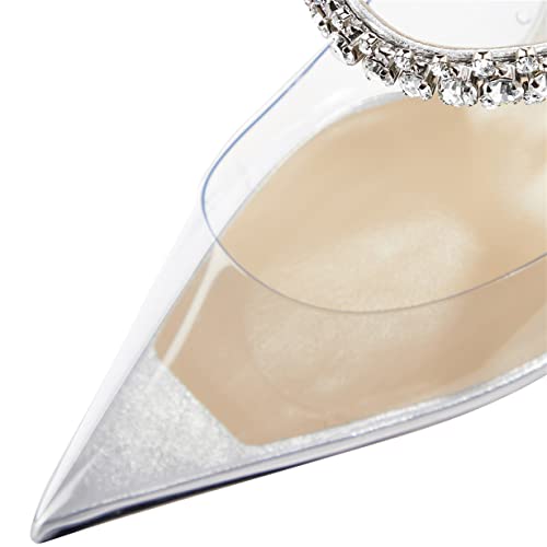 JANSEVEN Mules Flats For Women Closed Toe Flat Sandals With Rhinestone Pointy Slip On Patent Leather 4 Inches Bridal Wedding Shoes Sexy4