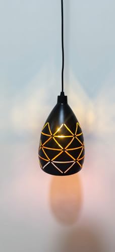 Image of Modern Black Hanging Pendant Light with Geometric Cut Design, Warm Glow Decorative Ceiling Lamp for Living Room, Bedroom, Dining Area, Cafe & Home Decor (H-L 1501)