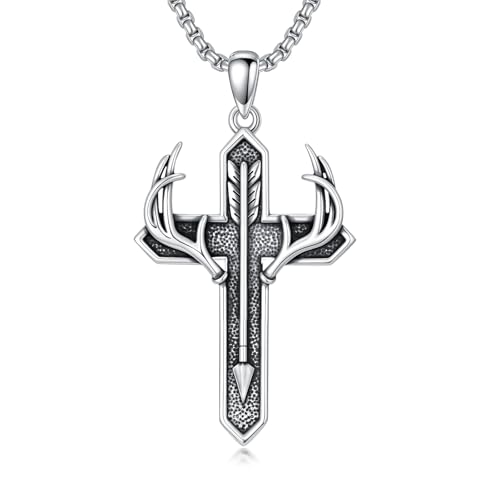 Cross Necklace for Men 925 Sterling Silver Three Nail Cross/Atheist/Anchor/Skull Pendant Christian Protect Jewelry Birthday Gifts for Husband