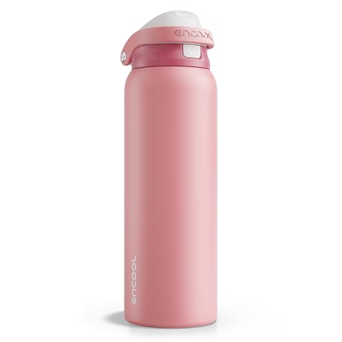 Image of ENCOOL Leakproof Insulated Water Bottle with Straw Dual-Sip Water Bottle Bag-Safe Design for Work, Commute & Gym - Keeps Drinks Cold All Day, 40 oz, Vermilion