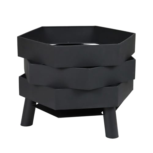 Brasero de jardin hexagonal 46cm noir résistant rouille avec tisonnier