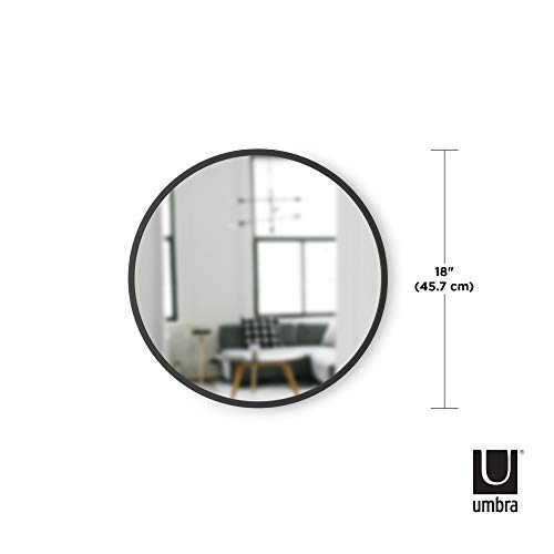 Umbra Hub runder Wandspiegel mit Gummirahmen, moderner Stil für Badezimmer, Eingangsbereich, Wohnzimmer und mehr, 46 cm, Schwarz