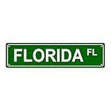 FLORIDA FL AMERICAN STATES AND TERRITORIES Metal Tin Street Sign Bar Cafe Garage Cave Home Room Wall Bathroom Farmhouse Garden Porch Patio Decor, 16 x 4 Inch
