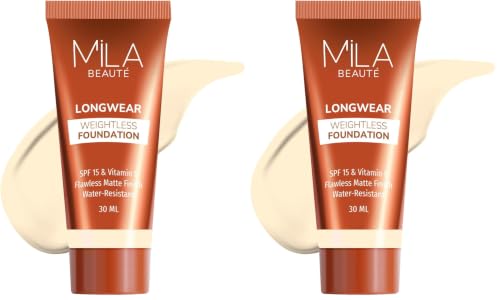 Image of Mila Beaute Longwear Weightless Foundation | Matt Finish With SPF 15 and Vitamin E | Water Resistant Buildable Formula & Super Light | Liquid Foundation | Shade - (101 Classic Ivory, 30ml) (Pack of 2)