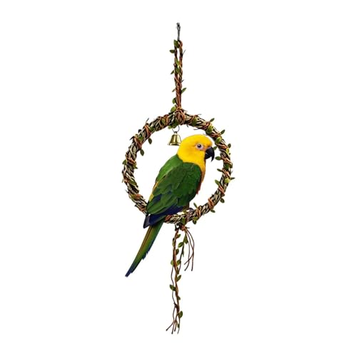Cama hamaca para jaula de loro, soporte de nido de vid tejida, anillo de bloque de madera para moler dientes que revientan el aburrimiento, cuerda trituradora de pies para pared de forraje, cuerda