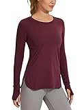 CRZ YOGA Women's Sports Shirt Hiking Running Workout Long Sleeve Top with Thumbholes Antique Burgundy Small