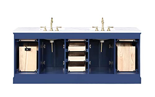 Design Element Ml-84-Blu Milano 84" Blue Bathroom Vanity With Double Sink Carrara Marble Countertop #TOP5