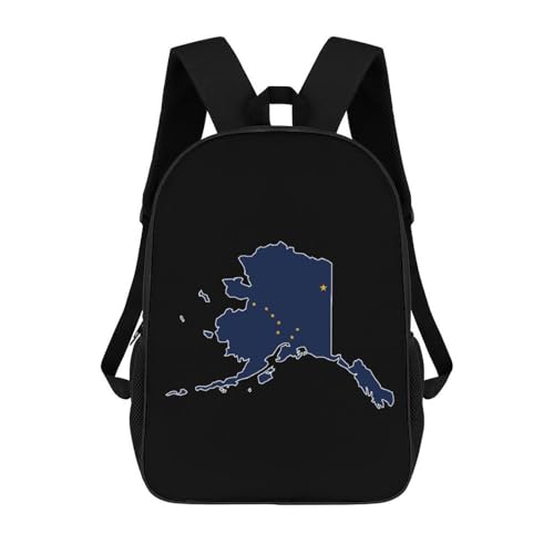 Alaska Flag Map Classic 17 Inch Backpack Travel Daypack Casual Shoulder Bag with Adjustable Strap for Men Women