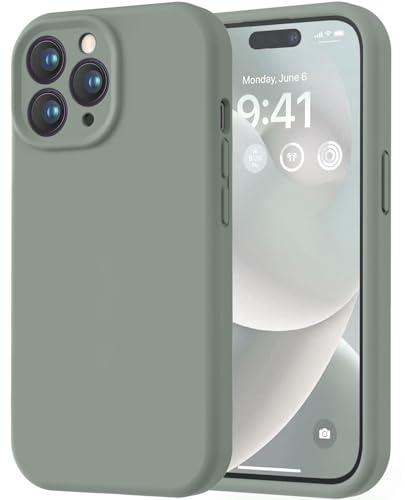 Image of LOVE 3000 Designed for iPhone 14 Pro Case, Premium Silicone with [Soft Anti-Scratch Microfiber Lining] Shockproof Protective Phone Case for Men Women Girls 6.1 inch, Calke Green