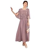 [DEEPEYES] ディープアイズ パーティードレス 大きいサイズ レディース 袖あり ロング フォーマル シフォン 五分袖 ワンピース ドレス (L, くすみパープル)