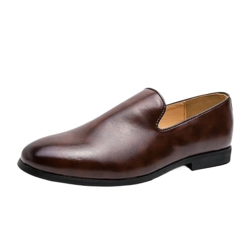 Oxford Formal Shoes for Men Slip On Pointed Burnished Toe Vegan Leather Block Heel Non Slip Low Top Working