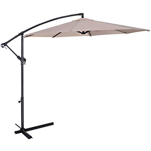Casart 10ft Patio Umbrella, Hanging Umbrella with Cross Base and 8 Steel Rips, Sun Shade Umbrella, Beige