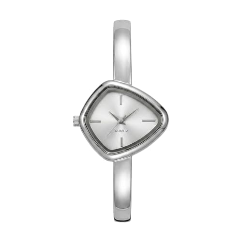 Image of Shocknshop Analog Triangle Dial Bangle Ladies Gold Tone Cuff Bracelet Strap Ladies Minimalist Quartz Watch for Woman -WCH192