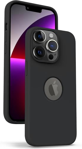 Image of Elzzi Microfiber Logo Cover Compatible for iPhone 14 Pro Max Case Liquid Silicone Cases Full Body 4 Layer Protective Covers Shockproof Back Cover (White)