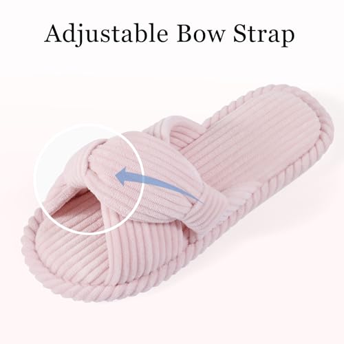 Image of Evshine Summer House Slippers for Women Corduroy Cross Bow Indoor Slippers Open Toe Slip On Bedroom Shoes with Memory Foam