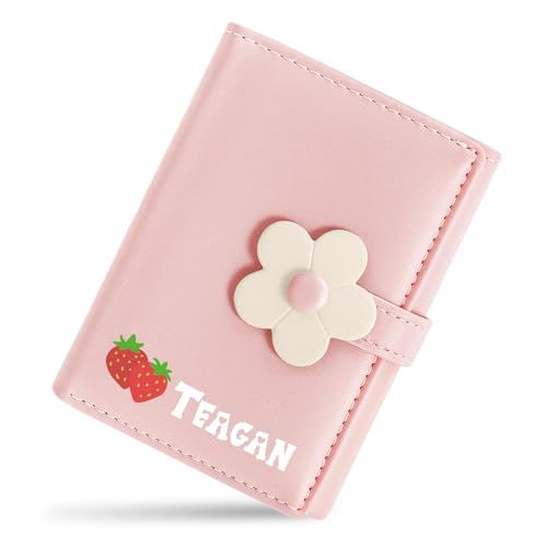 Personalized Cute Wallets for Women, Small Trifold Girl Wallets, Custom Name Flower Wallet,Leather Card Holder Coin Purse with ID Window, Personalized Gifts for Girls Ladies Women-Pink