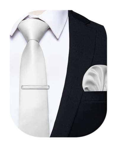 Image of YourTies Skinny Ties for Men Satin 2.4 inch Slim Necktie with Pocket Square Tie Clip Set Solid Color Wedding Party Business
