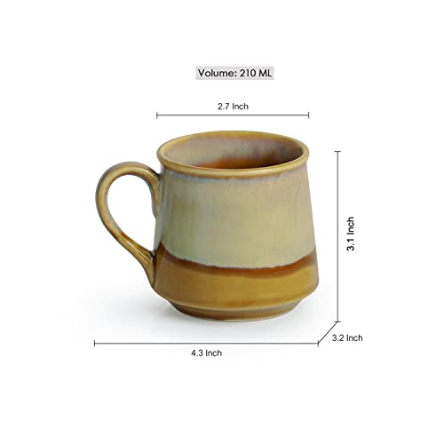 Image of ExclusiveLane Dual-Glazed Studio Pottery Ceramic Cups Set for Tea of 6 Coffee Mug Chai Tea Cups (Set of 6, 210 ML, Mustard Yellow & Off White, Dishwasher & Microwave Safe)