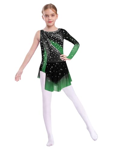 Léotard ballet latine haut de gamme à strass et manche longue asymétrique
