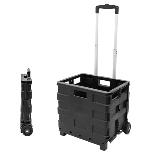Carro de la compra plegable negro hasta 18 kg con ruedas – 30 L – Caja con ruedas con asa telescópica de aluminio – Cesta de la compra – Cesta de la compra carro carro carro cesta