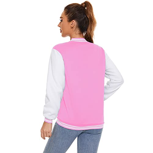 Image of Varsity Jacket Women Men's Baseball School Uniform Button Up Unsex Adult Long Sleeve Coat Fashion Jacket