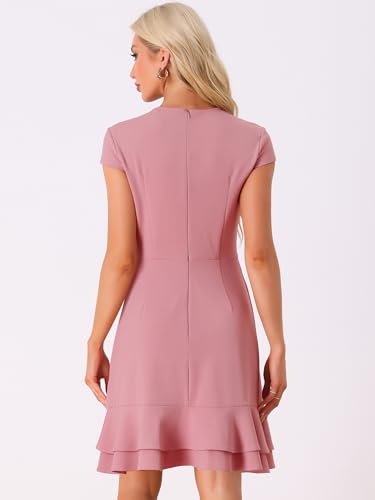 Image of Allegra K Women's Cap Sleeves Round Neck Tiered Ruffled Hem Above Knee Dress