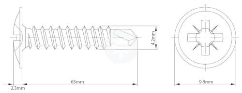4.2mm x 65mm (Pack of 50) Self Drilling Phillips Wafer Head Screws Zinc Plated DIN7504T Self Tapping Screws for Metal Sheets Roofing Windows - Image 2