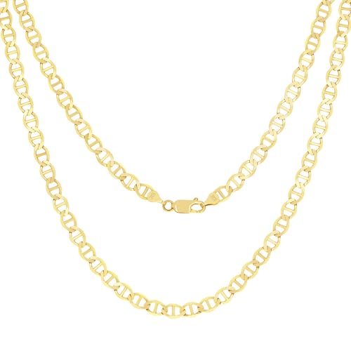 Nuragold 10k Real Yellow Gold Solid Mariner 4mm Chain Anchor Link Necklace (16
