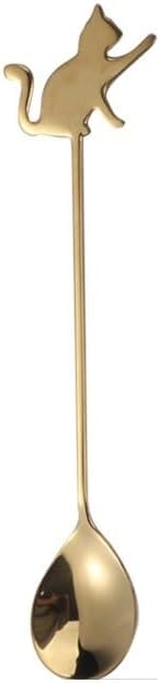 Silverware Flatware Set, 1/4/6/8/10/12pcs 304 Stainless Steel Creative Cute Cat Coffee Spoon Cake Fruit Dessert Spoon Stirring Spoon(Gold,12Pcs)
