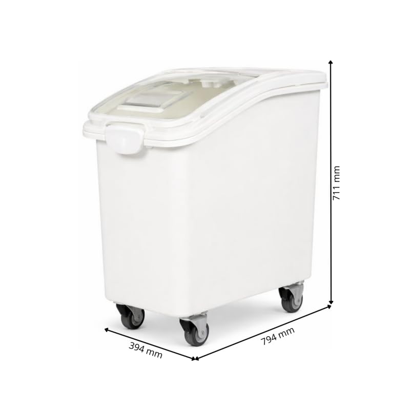 Bandeja de ingredientes profesional sobre ruedas - 102 L - Polipropileno con tapa transparente - 4 ruedas giratorias - Pala incluida