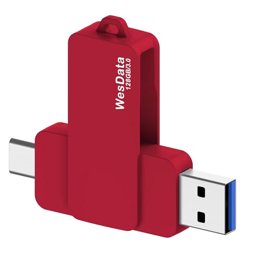 WesData Pamięć flash USB C 128 GB 3.0 z portem typu C i typu A, pamięć USB C, przechowywanie i tworzenie kopii zapasowych do smartfonów, z funkcją OTG i portem typu C, laptopów, MacBooków, PC